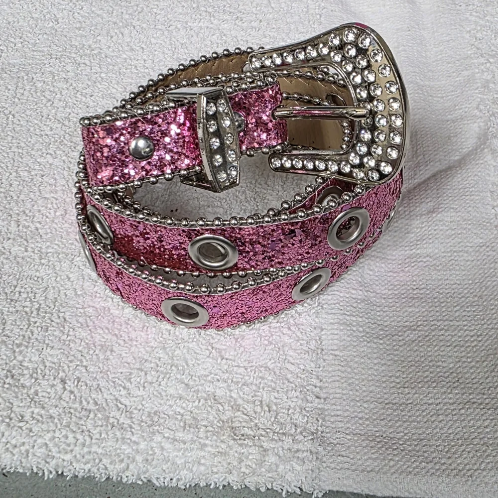 Pink Sparkle Glitter Belt with Silver Western Details